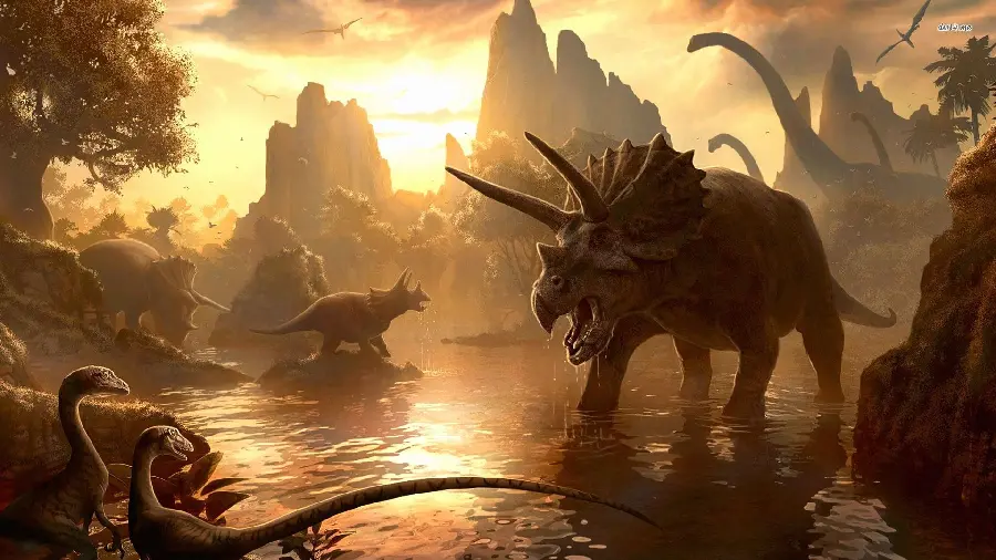 Horrifying photo of wild dinosaursGiant in the lake next to each other