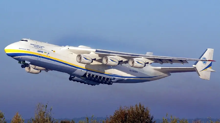 The largest Ukrainian cargo plane named Antonov in the sky