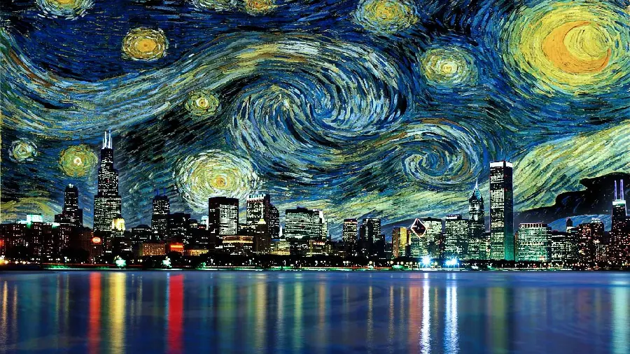 Beautiful and impressive image of the interesting and spectacular painting Starry Night by Vincent Van Gogh
