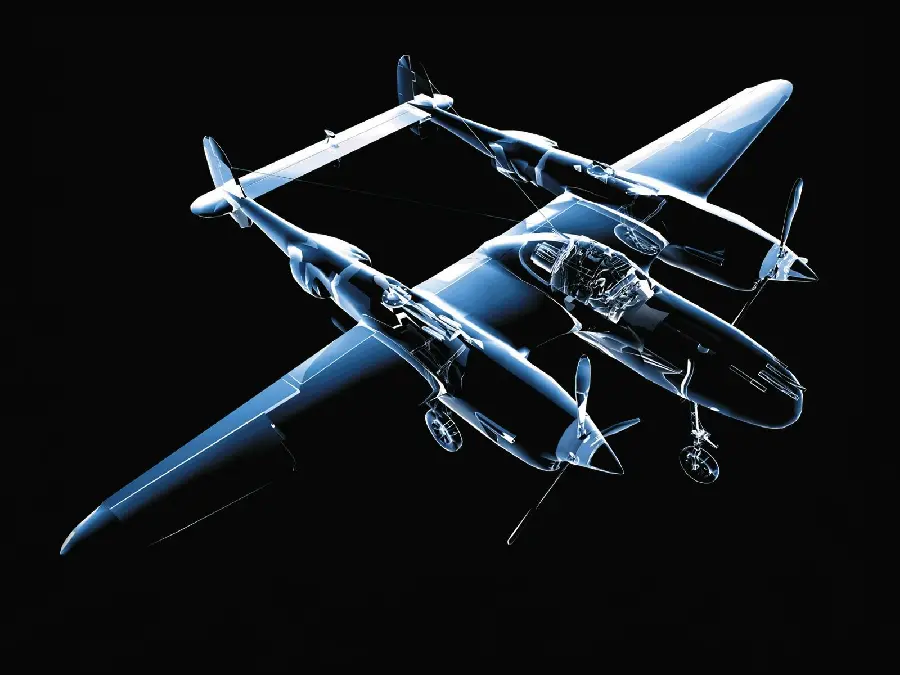 Spectacular 3D design of an old airplane with a black background