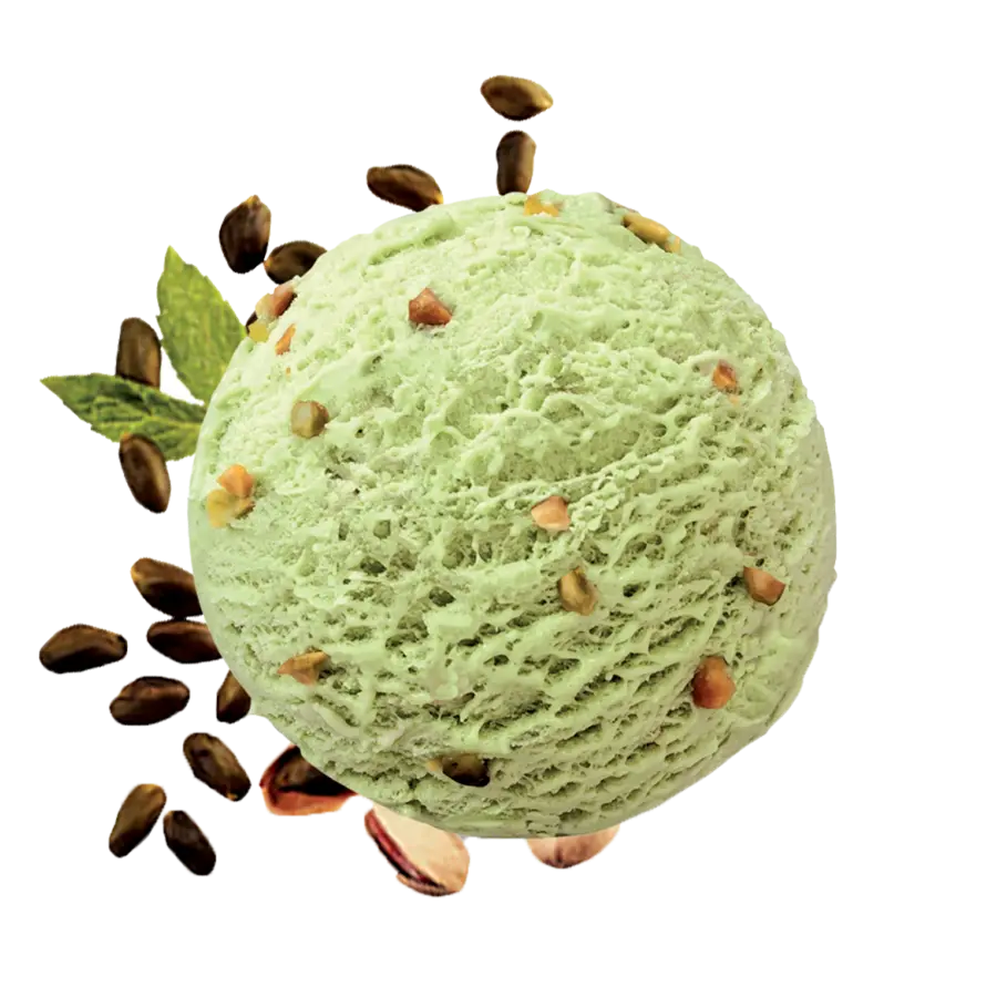  A scoop of mint ice cream decorated with coffee beans 