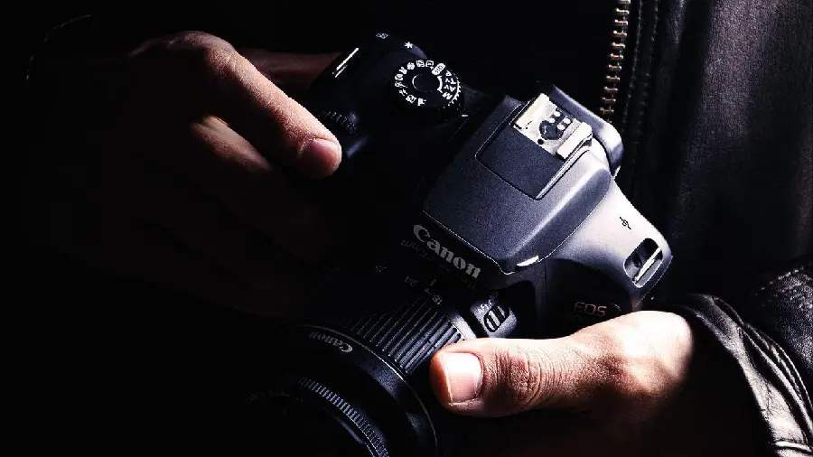 Boyish and masculine profile picture and background of a hand with a camera for photographers