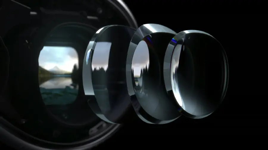 Amazing image of the lens of the Apple mixed reality headset with three layers of proprietary elements