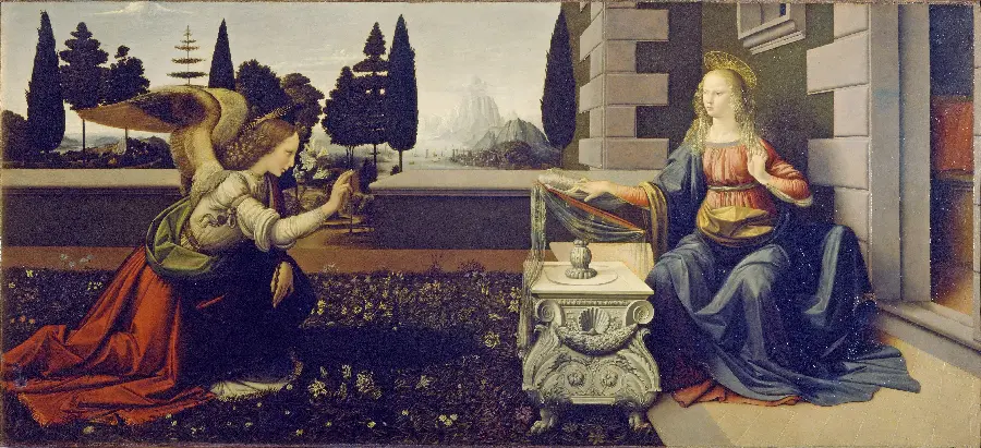 Photo of the Annunciation painting by Leonardo da Vinci 