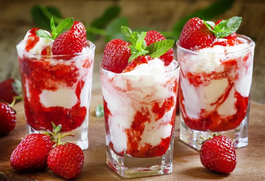 A tempting strawberry vanilla ice cream cup poster ready to print in Full HD