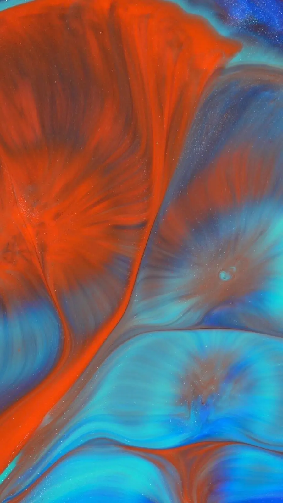 Download beautiful abstract wallpaper with blue and orange acrylic liquid design