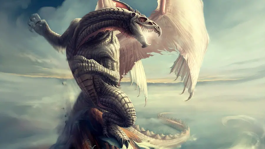 Photo of a very large dragon in a cloudy sky in high quality 