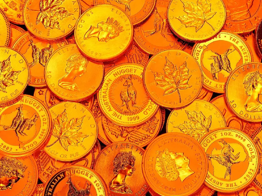 Stylish stock image of some gold coins together for download 