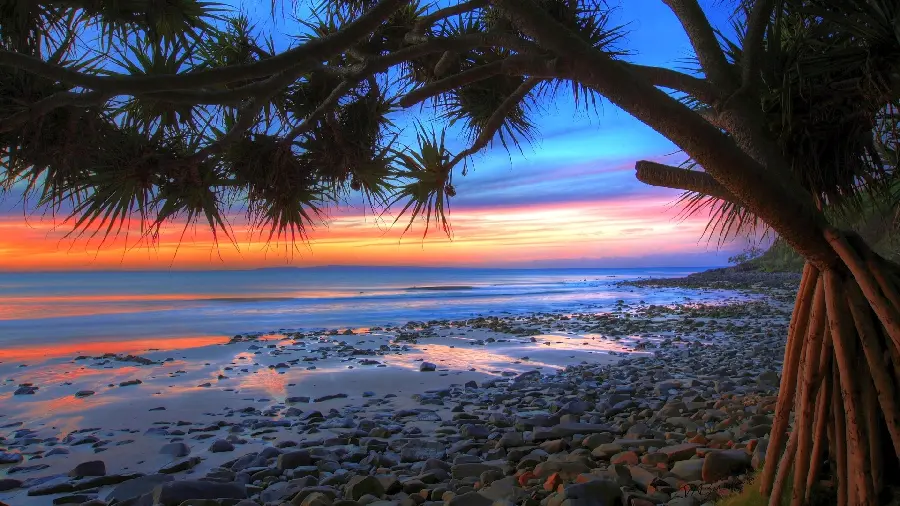 Admirable HD Frame of the Rocky Sea Beach Under the Beautiful Sunset Sky