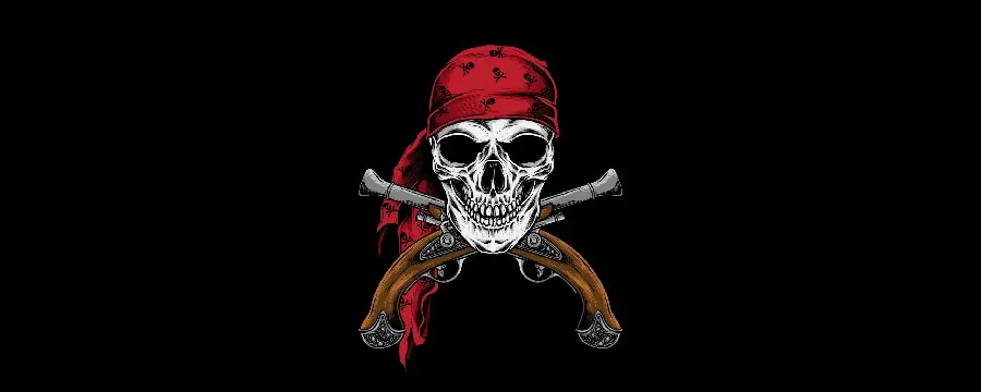 Cool Pirate Skull Wallpaper with Red Headband and Magic guns