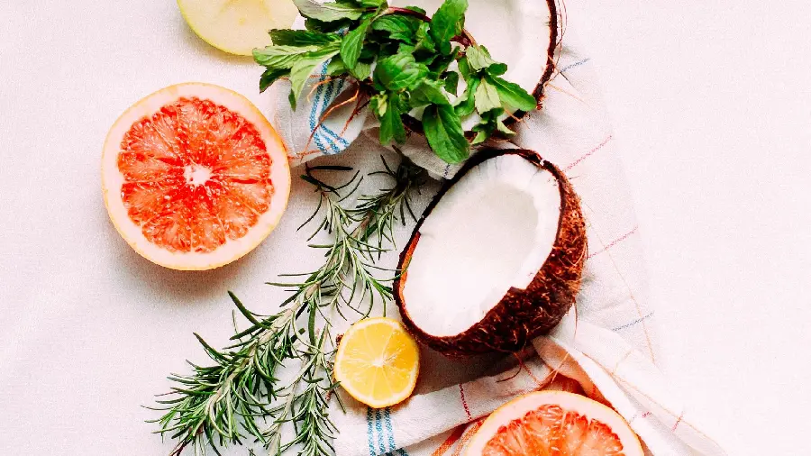 A stylish and attractive story of delicious grapefruits with coconut