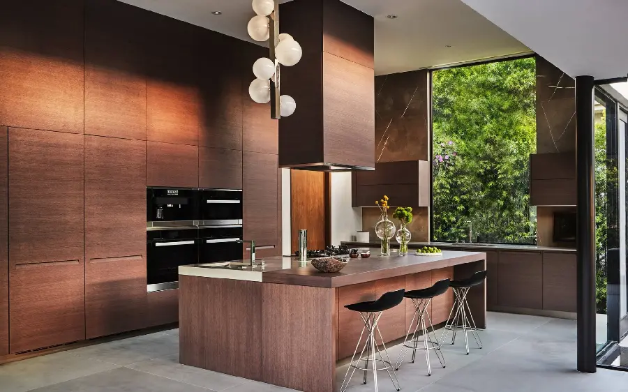 A very beautiful background of a beautiful wooden house kitchen