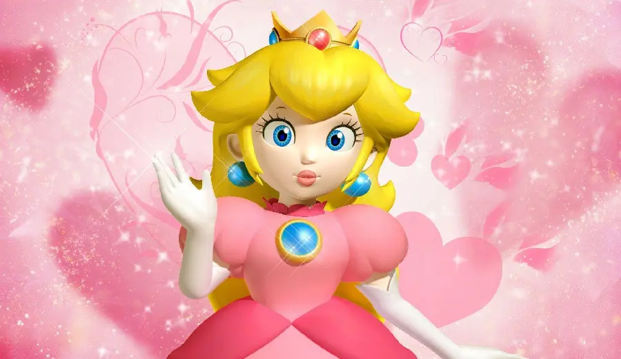 New photo of Princess Peach with a dress and a pink background suitable for laptop wallpaper 