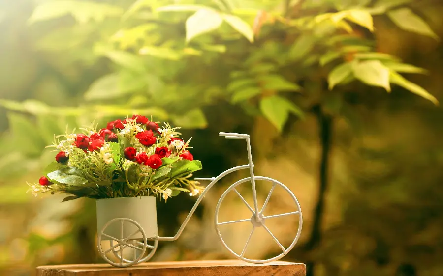 A charming digital poster of a fantasy bicycle with a decorative and beautiful flower basket