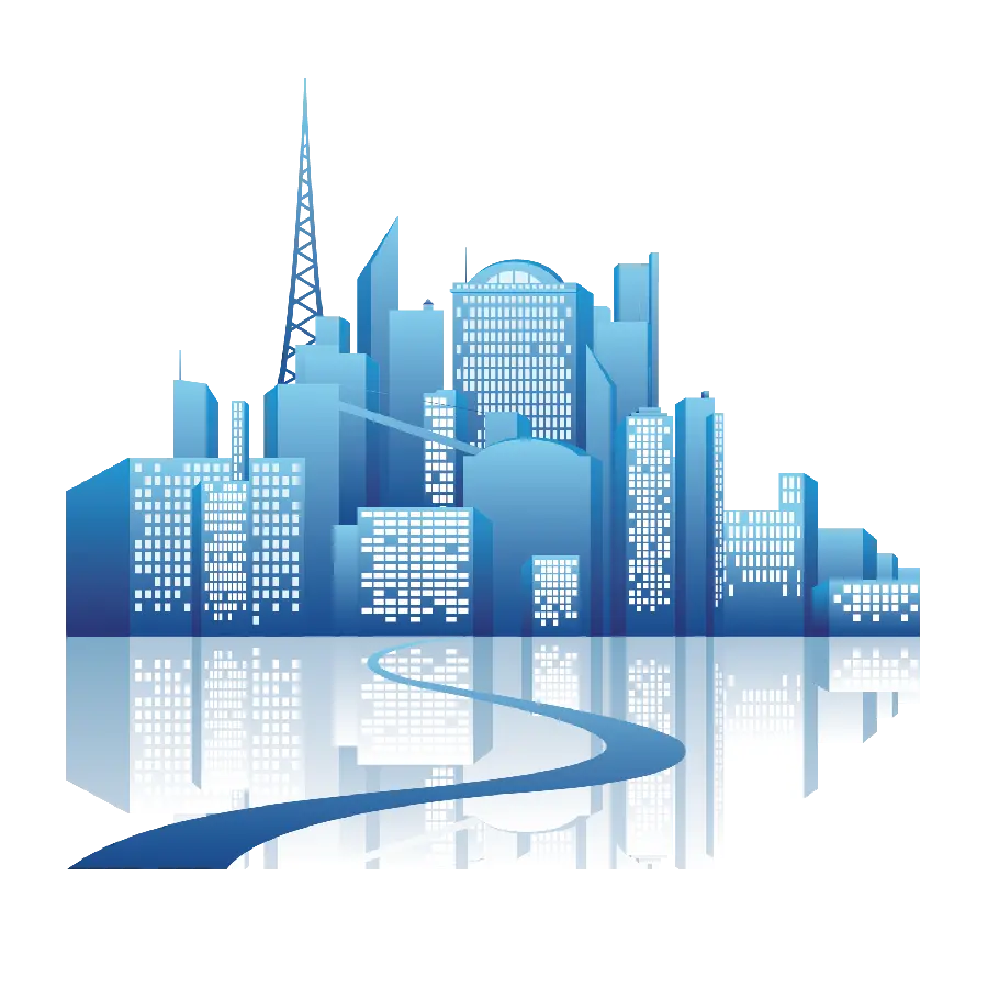 The latest graphic design of big city in PNG format, cut out in blue 