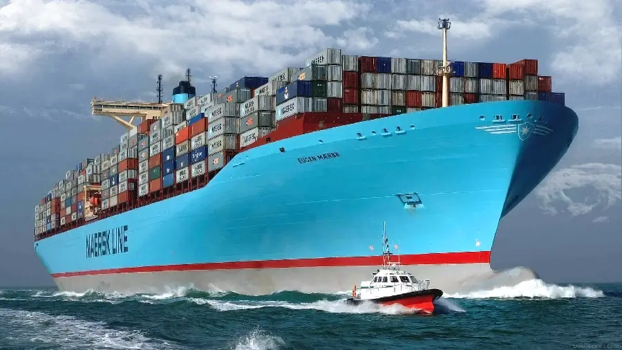 Photo of a cargo ship of the Maersk Line, the largest shipping company in the world