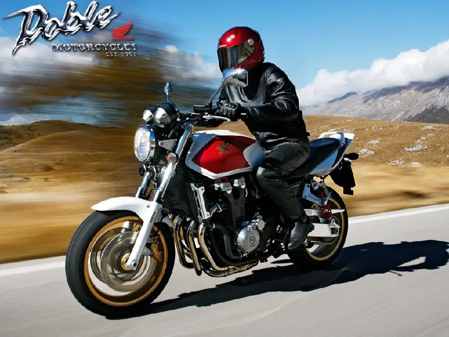 Photo of a Honda CB1300 motorcycle on the road for a laptop background