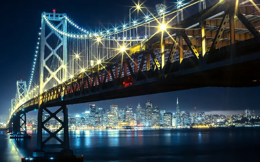 The most modern photo of the Golden Gate Bridge in San Francisco, America at night 