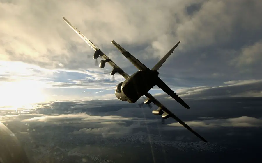 Giant cargo plane flying background in the beautiful sky