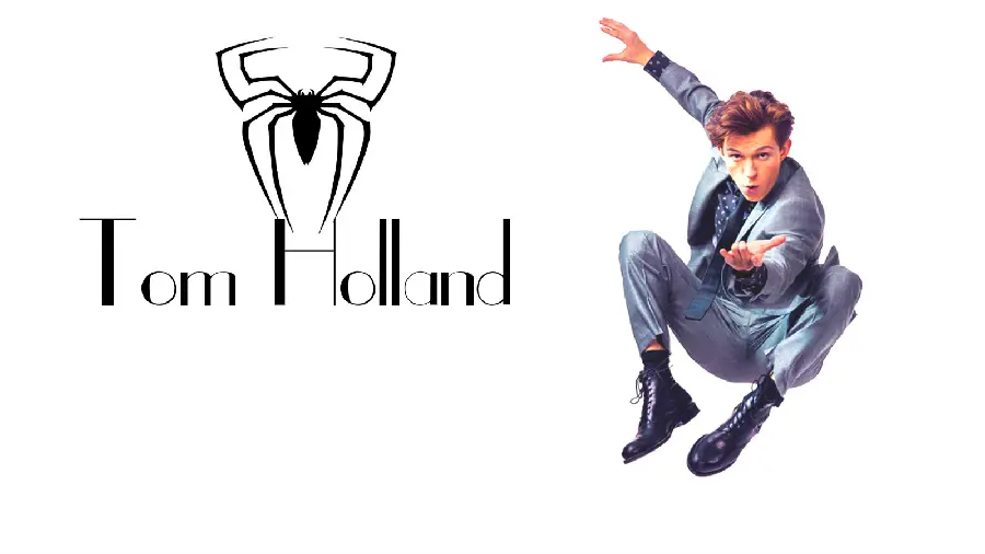 Computer background with a photo of Tom Holland, the actor of the movie Spider-Man 