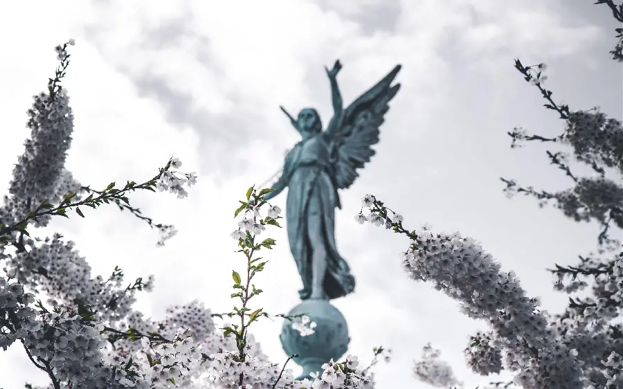 Download simple and free photo of a stone statue of a winged angel in full HD 