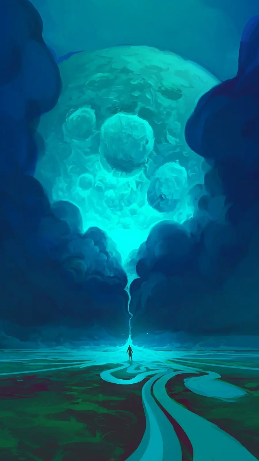 Download abstract wallpaper of a brave boy in the heart of vast blue nature