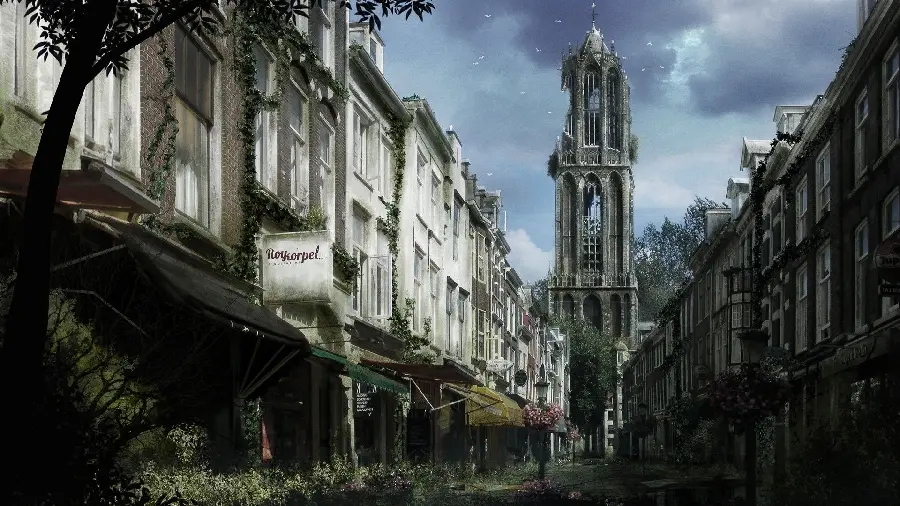 Scary background photo of the abandoned city for Samsung tablets and mobile phones 