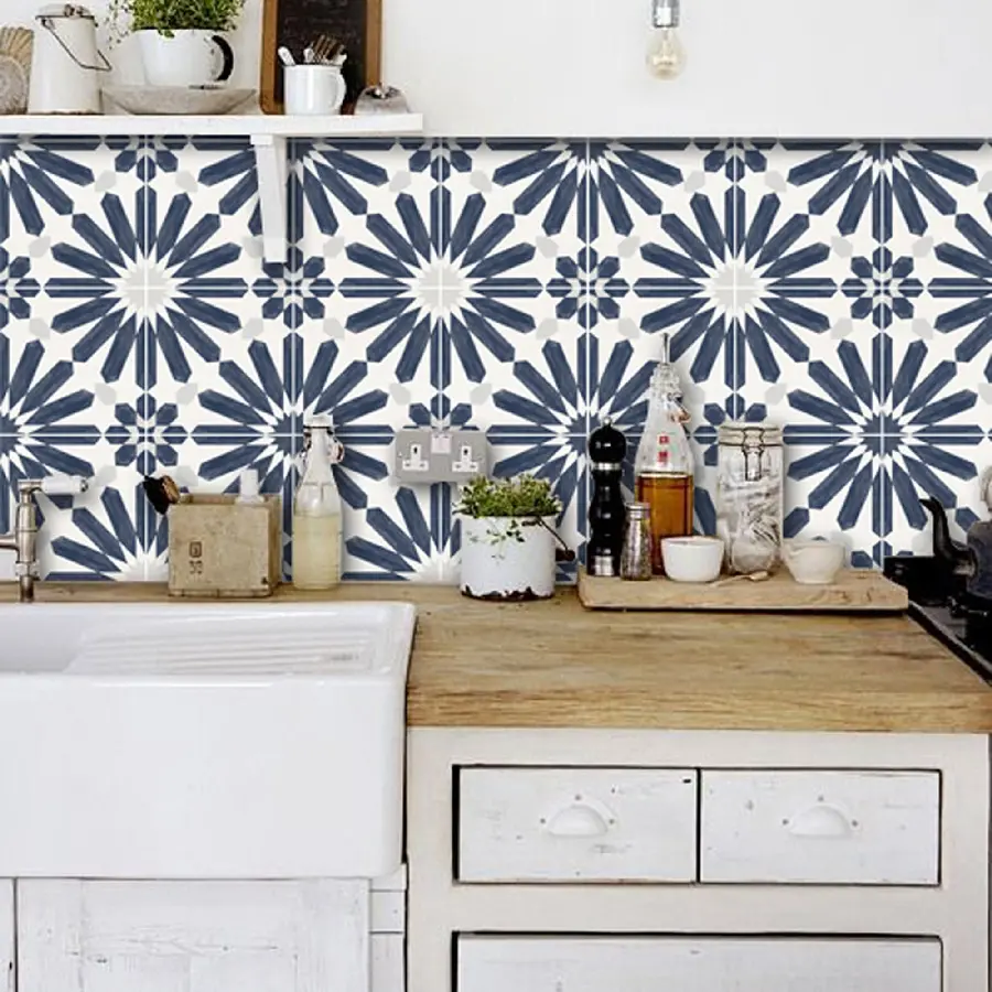  Beautiful background of a modern and dreamy kitchen with a purple poster 