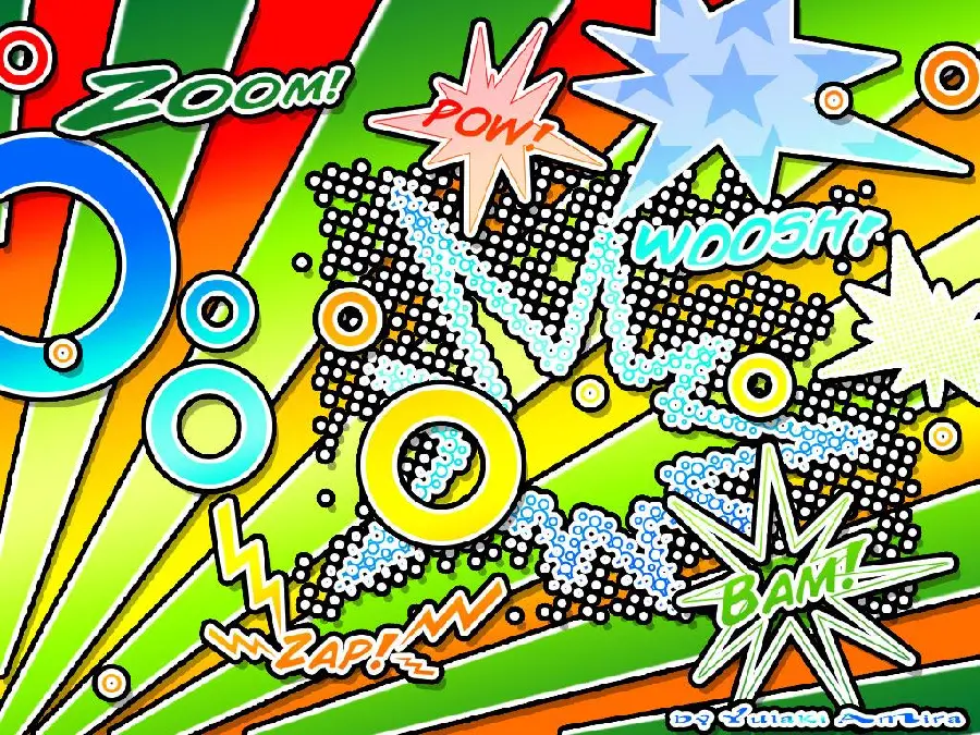 Colorful pop art wallpaper with geometric shapes and patterns