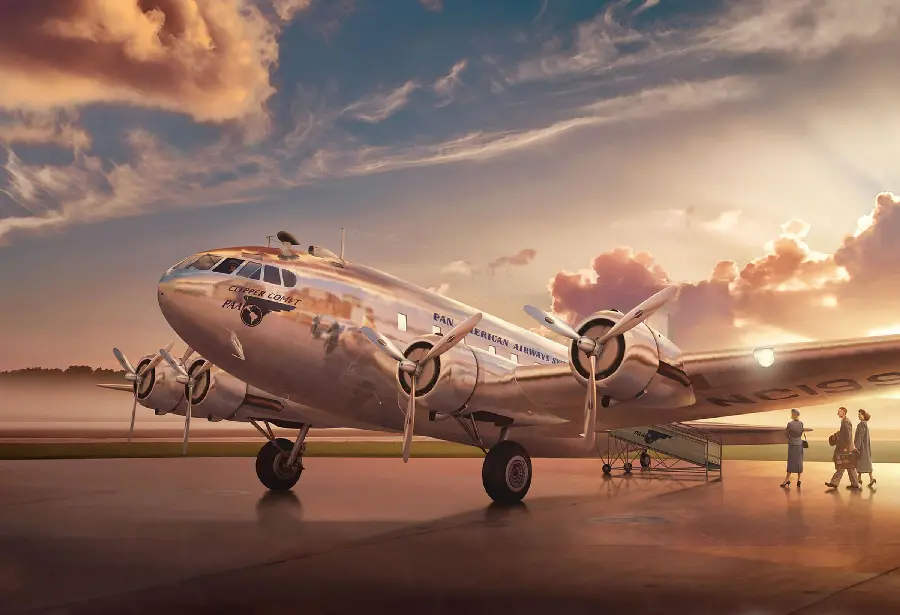Dream photo of the most beautiful old plane with a shiny body