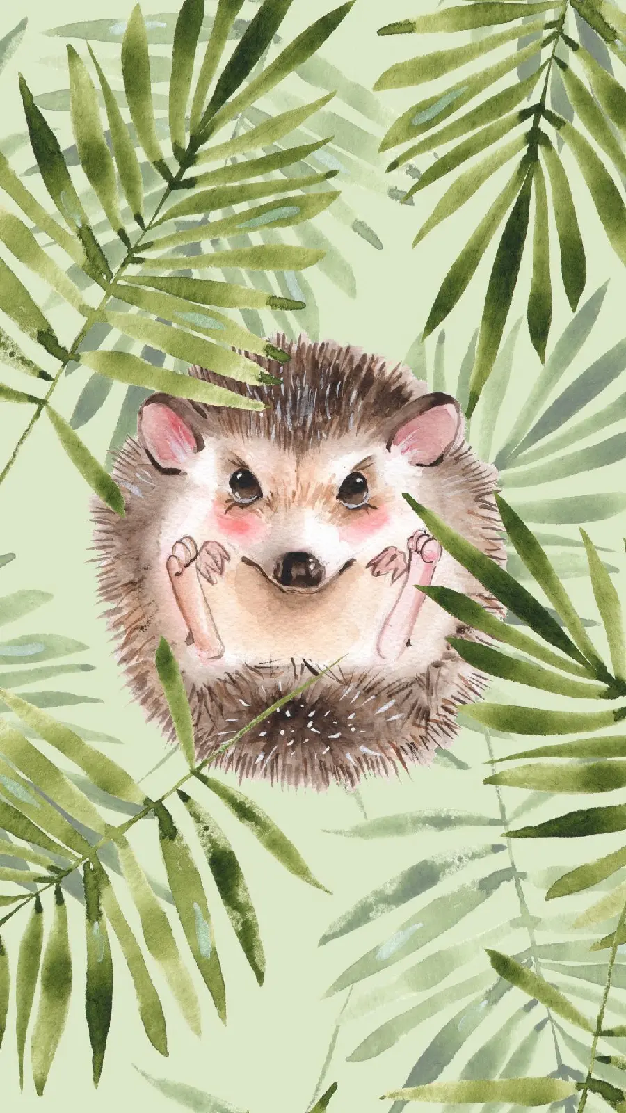 Story of a hedgehog painting among the leaves with a green background