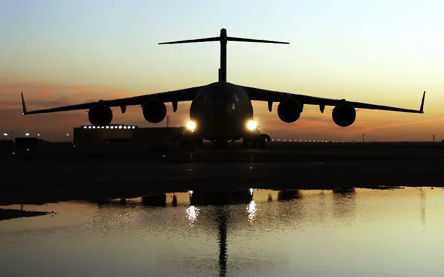 Image of a huge cargo plane at a beautiful sunset