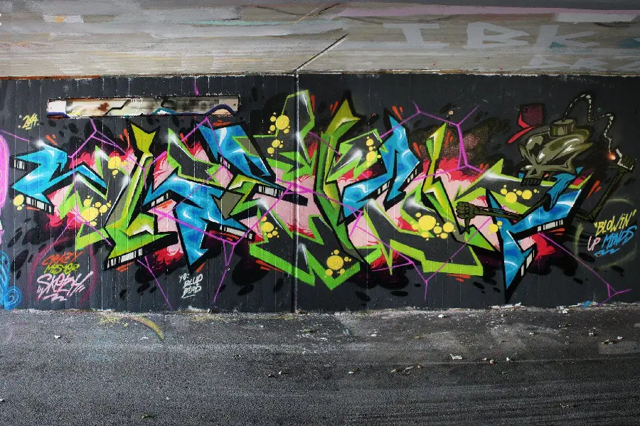The most beautiful and clean black background graffiti style mural