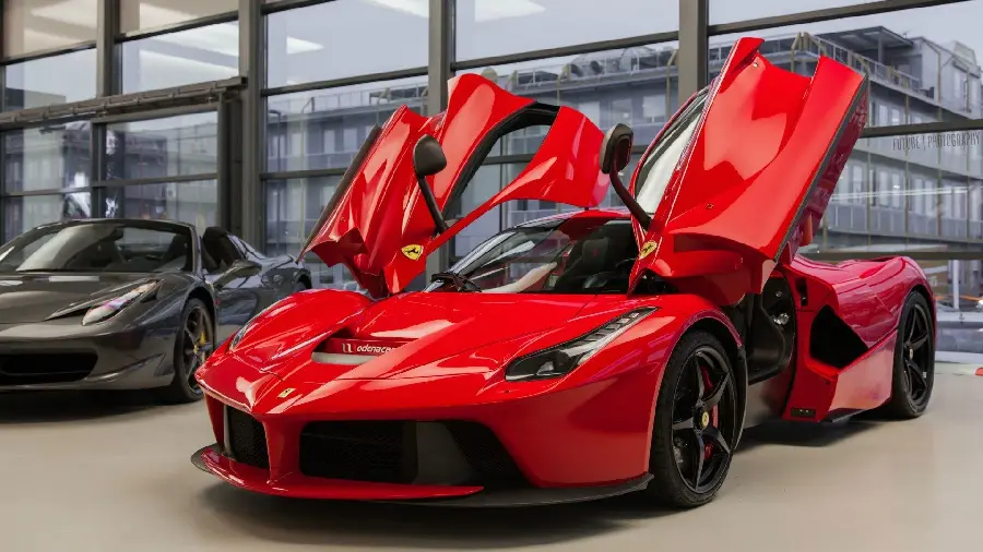 Red Ferrari 488 Pista Spider wallpaper with luxurious open doors
