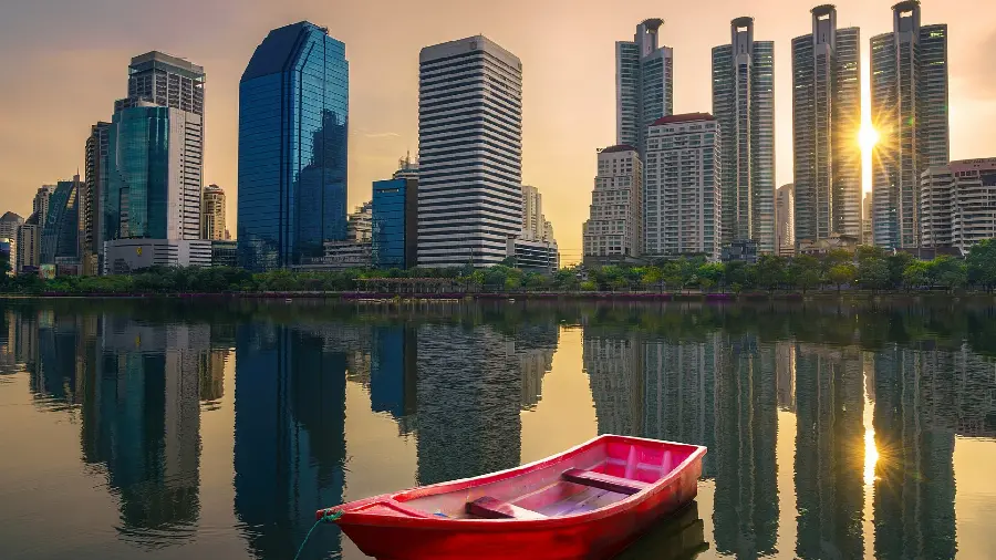 Very interesting and spectacular image of a red boat in the water 