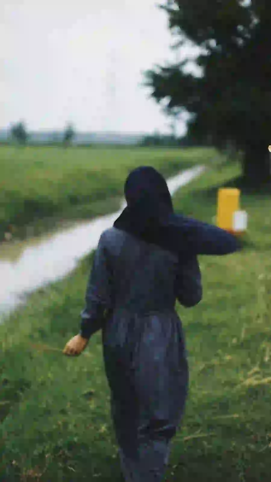 Background of a girl in a hijab from behind in a refreshing nature