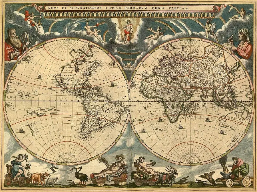 Historical graphic image of the Earth, art by Leonardo da Vinci