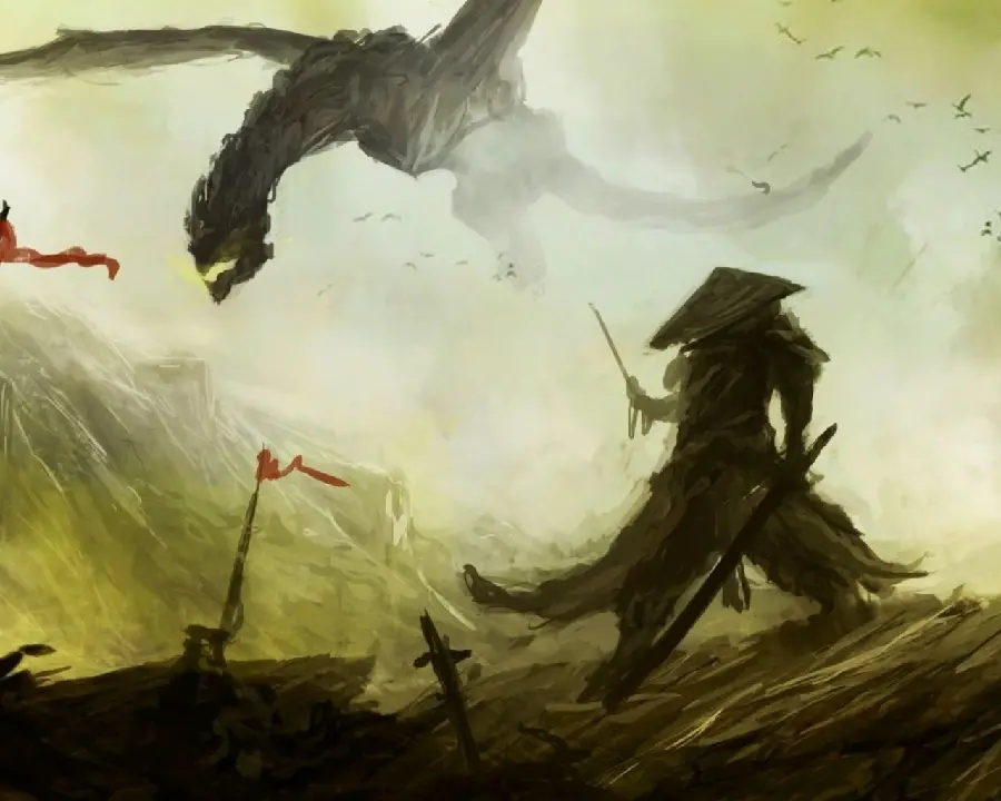 Awesome boyish background of a battle with a Japanese dragon in HD quality