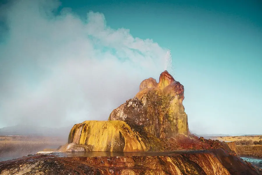 Beautiful laptop background with a natural geyser design in hot springs in Iceland