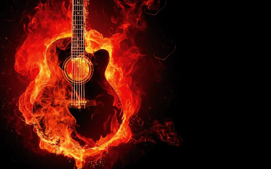 Download Stylish Background Image of Guitar Flaming in Fire