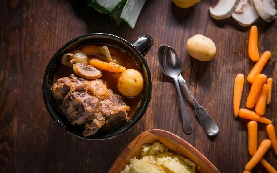Potjekas or small pot dish with various meats and vegetables from South African cuisine