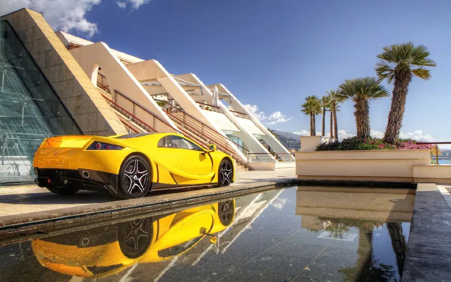 A unique and special background of the rarest yellow foreign car 
