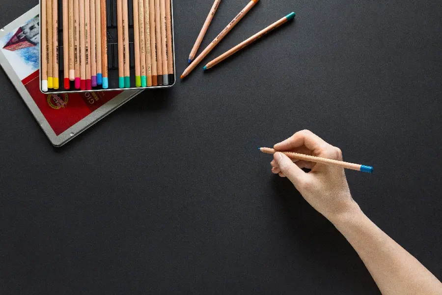 A beautiful and spectacular photo of beautiful colored pencils with wooden cover