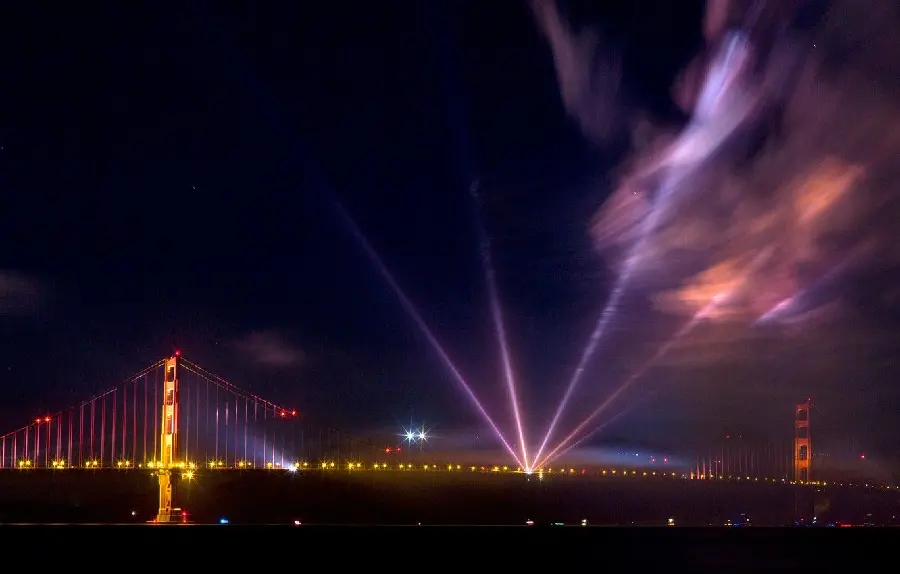 Golden Gate Bridge Stock Photo at Night, Symbol of Modern America