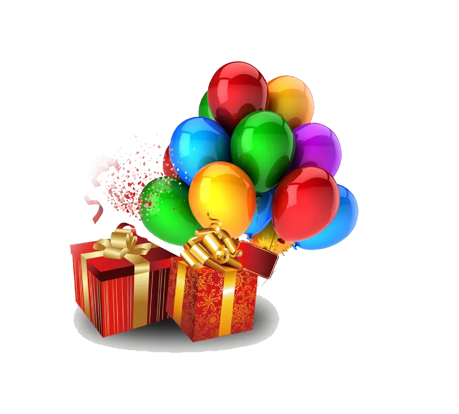 Free 3D PNG image of birthday balloon and gift box 