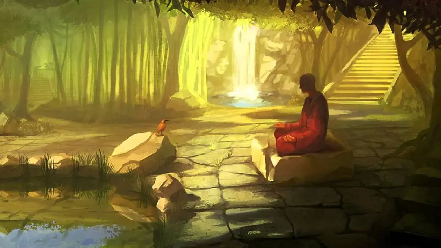 Photo of Zen painting of Japanese nature balance of man and nature 