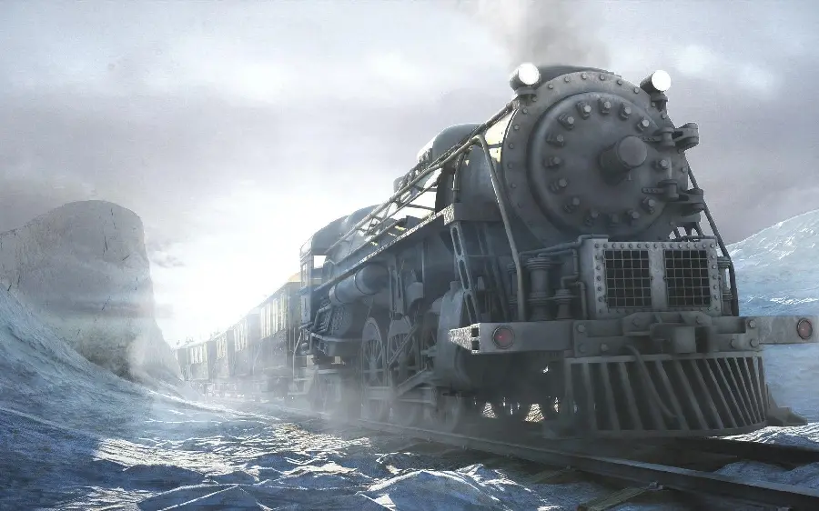 Awesome Art Frame of a Big Locomotive in a Snowy and Foggy Weather