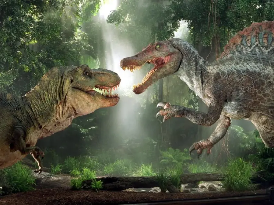 The best picture of the war between two large, scary dinosaurs for posts and stories