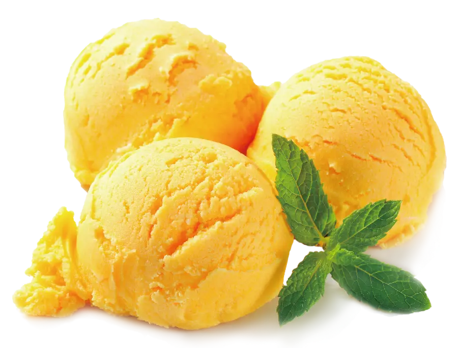 Cut out PNG image of mango scoop ice cream decorated with mint