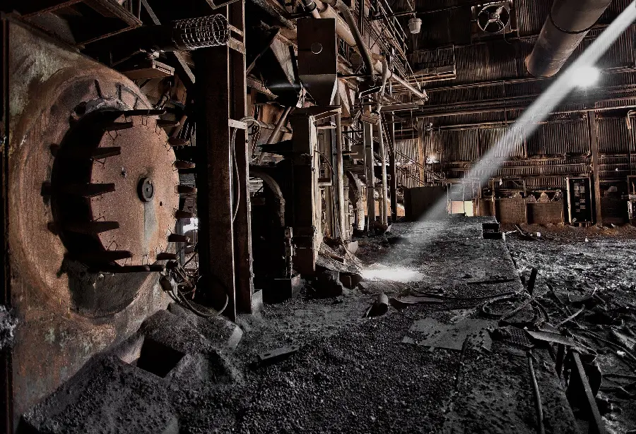 Old, abandoned, scary factory stock photo